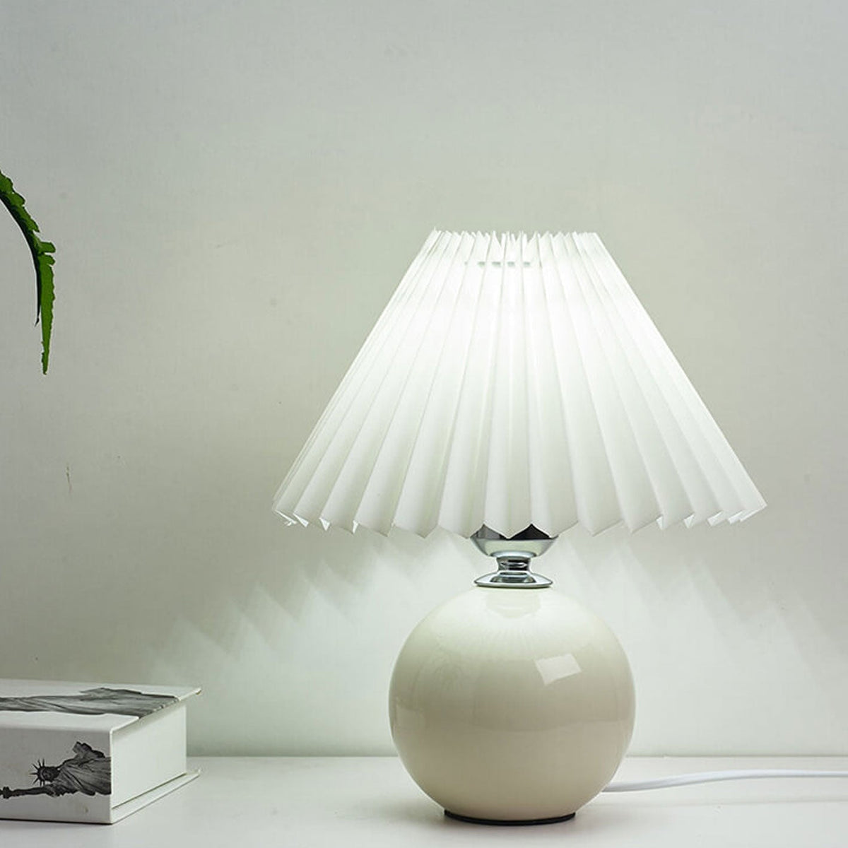 Ceramic Table Lamp | Cone-Shaped Shade, Minimalist Nordic Style Design | Plug-In Ceramic Socket, Standard Bulb Compatible