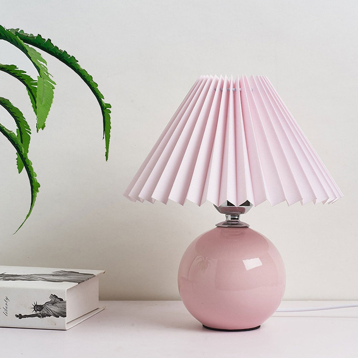 Ceramic Table Lamp | Cone-Shaped Shade, Minimalist Nordic Style Design | Plug-In Ceramic Socket, Standard Bulb Compatible