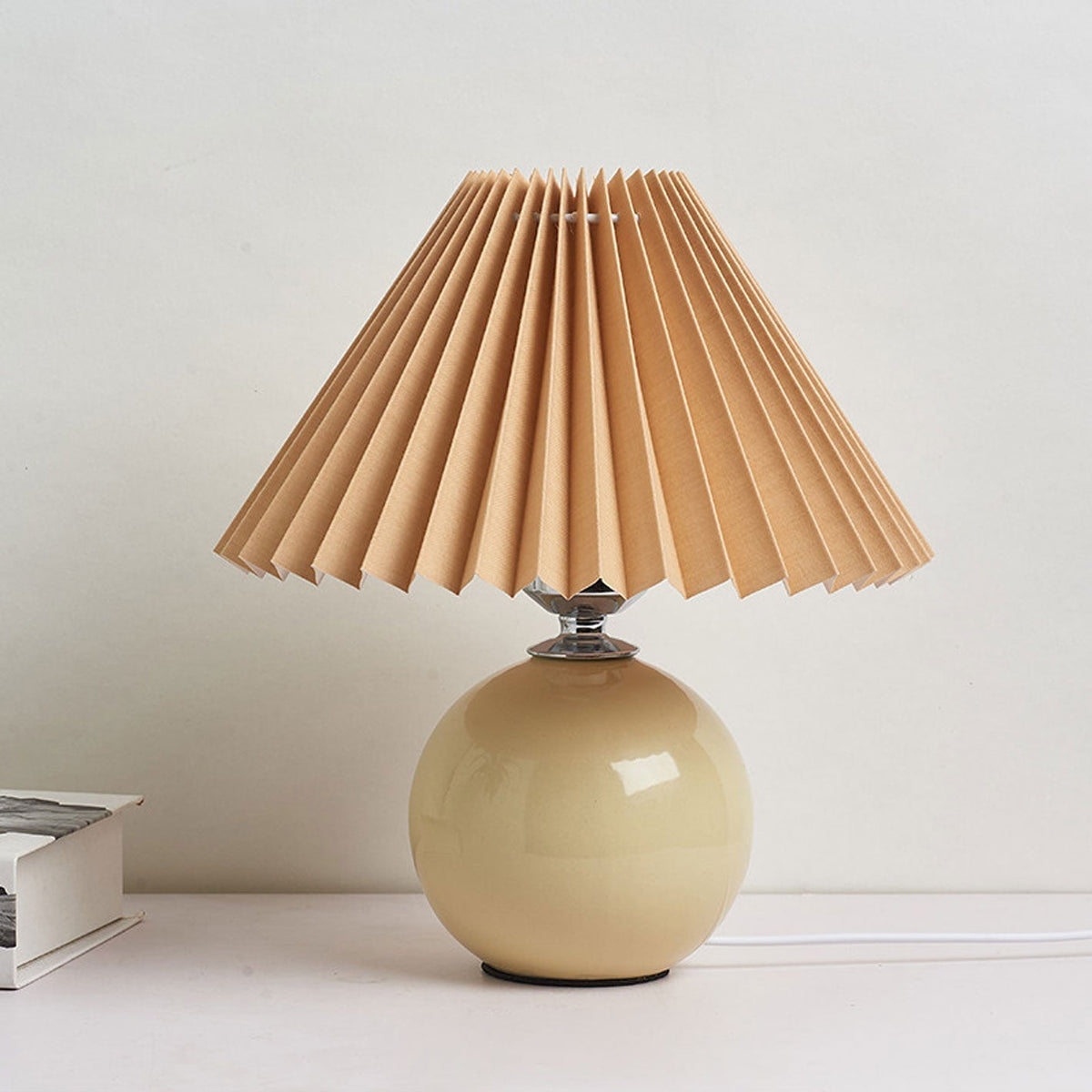 Ceramic Table Lamp | Cone-Shaped Shade, Minimalist Nordic Style Design | Plug-In Ceramic Socket, Standard Bulb Compatible