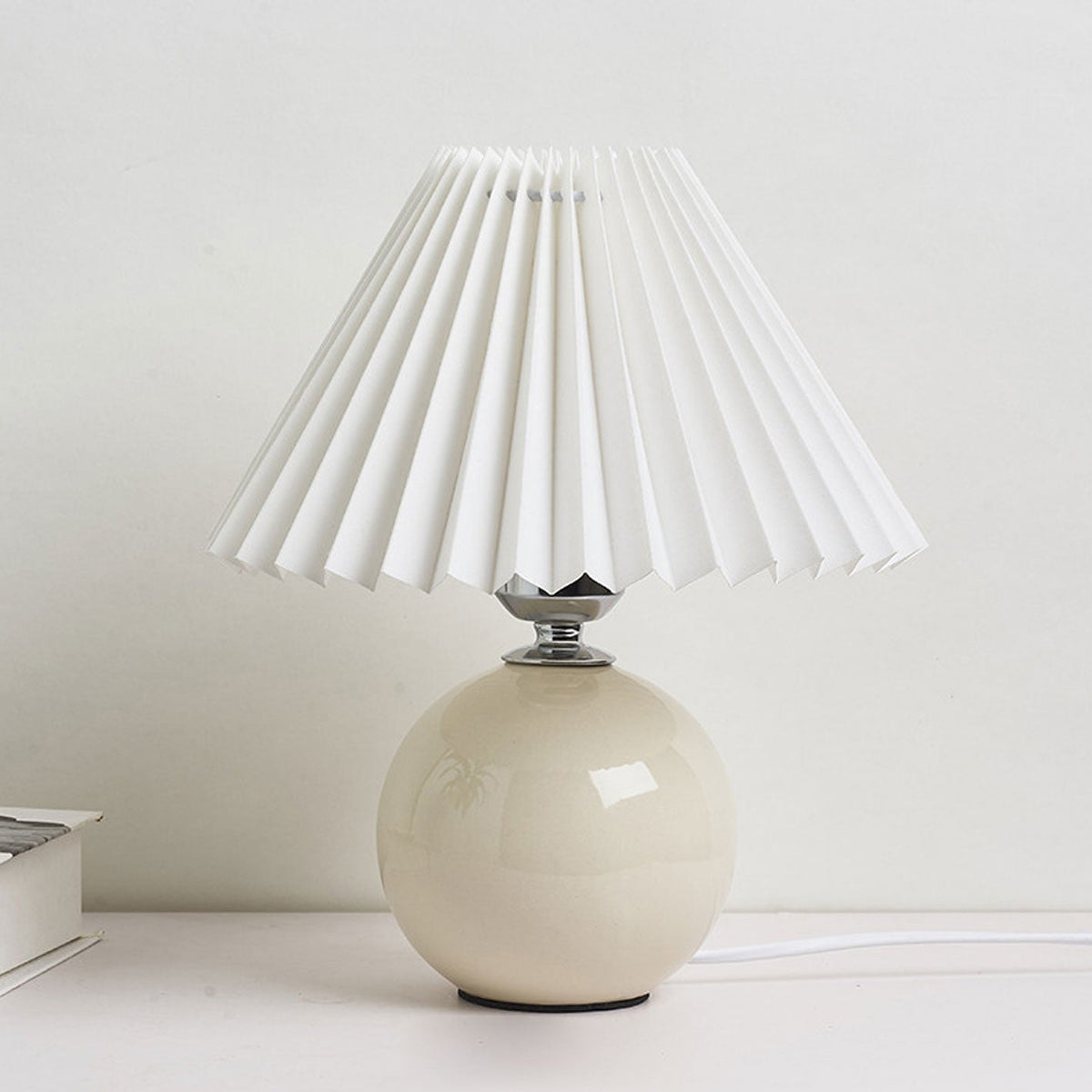 Ceramic Table Lamp | Cone-Shaped Shade, Minimalist Nordic Style Design | Plug-In Ceramic Socket, Standard Bulb Compatible