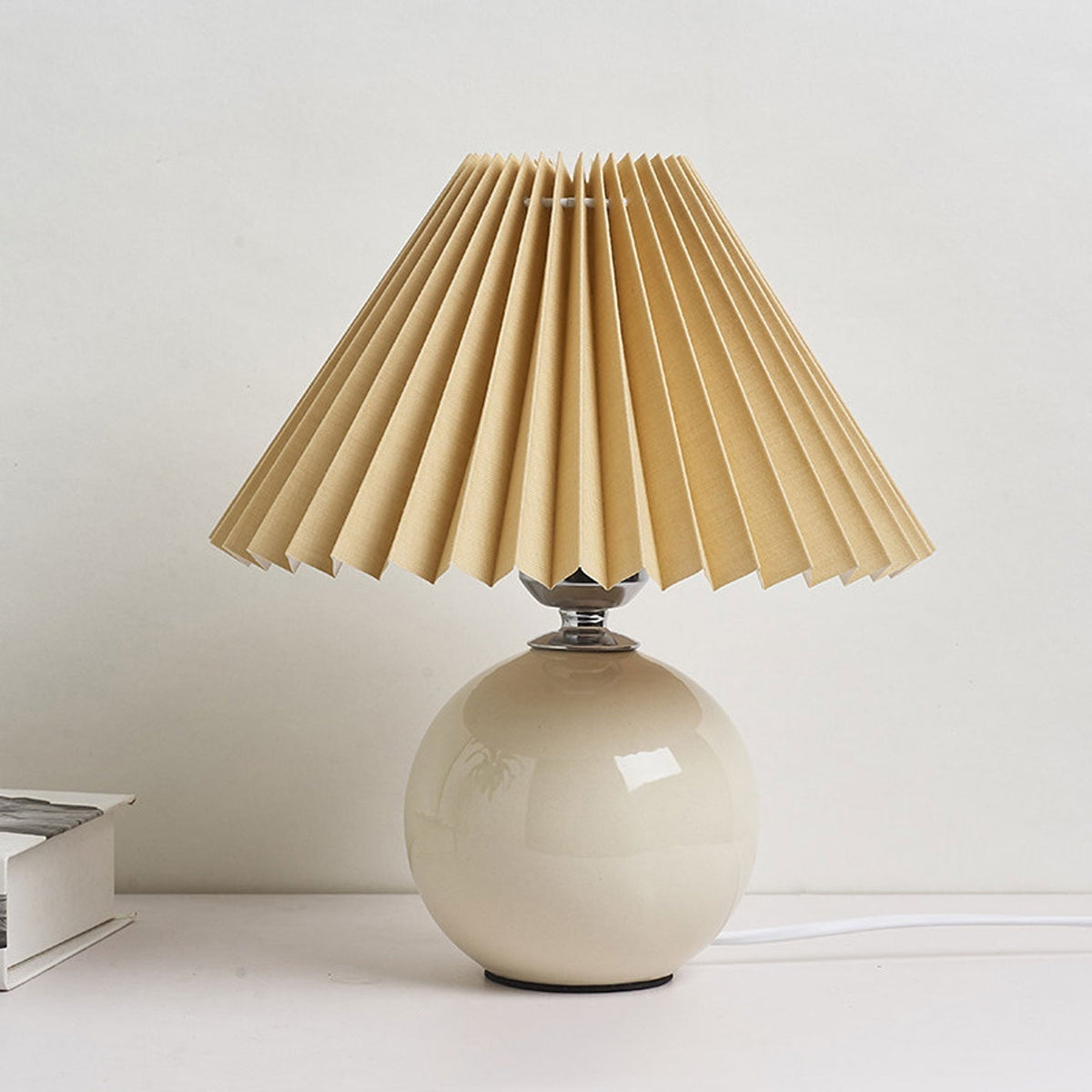 Ceramic Table Lamp | Cone-Shaped Shade, Minimalist Nordic Style Design | Plug-In Ceramic Socket, Standard Bulb Compatible