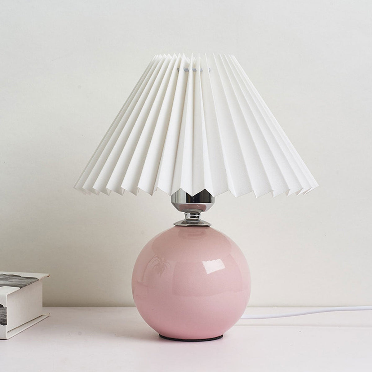 Ceramic Table Lamp | Cone-Shaped Shade, Minimalist Nordic Style Design | Plug-In Ceramic Socket, Standard Bulb Compatible