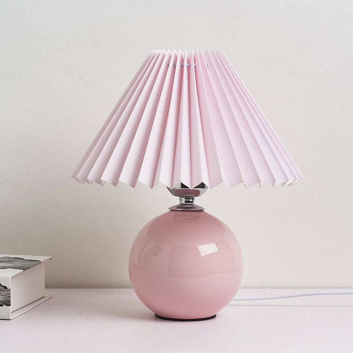 Ceramic Table Lamp | Cone-Shaped Shade, Minimalist Nordic Style Design | Plug-In Ceramic Socket, Standard Bulb Compatible