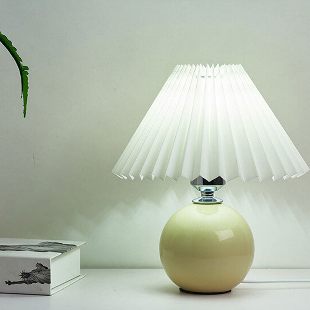 Ceramic Table Lamp | Cone-Shaped Shade, Minimalist Nordic Style Design | Plug-In Ceramic Socket, Standard Bulb Compatible