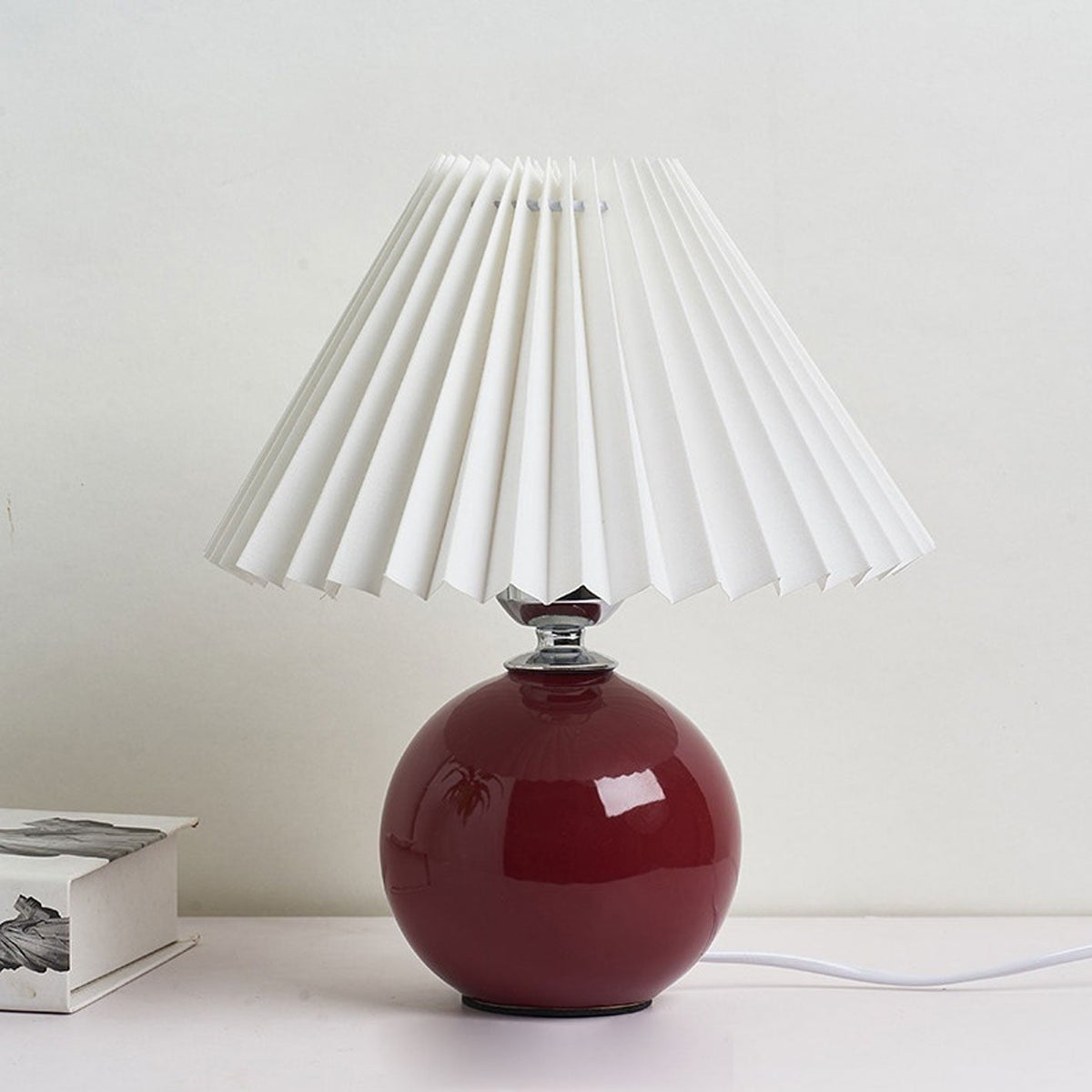 Ceramic Table Lamp | Cone-Shaped Shade, Minimalist Nordic Style Design | Plug-In Ceramic Socket, Standard Bulb Compatible