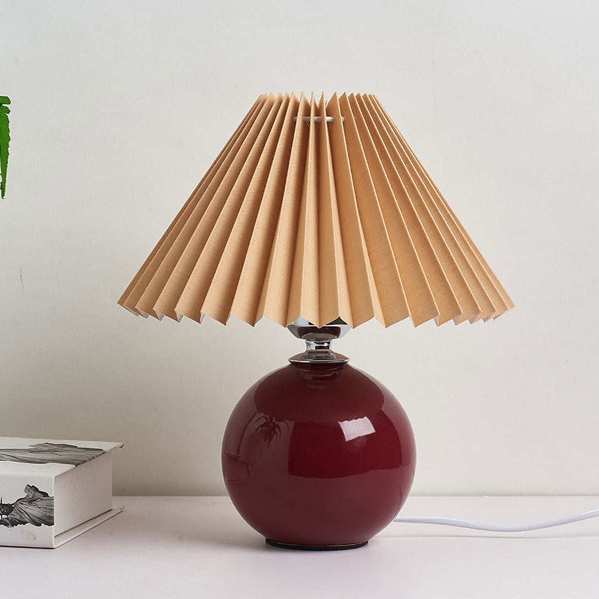 Ceramic Table Lamp | Cone-Shaped Shade, Minimalist Nordic Style Design | Plug-In Ceramic Socket, Standard Bulb Compatible