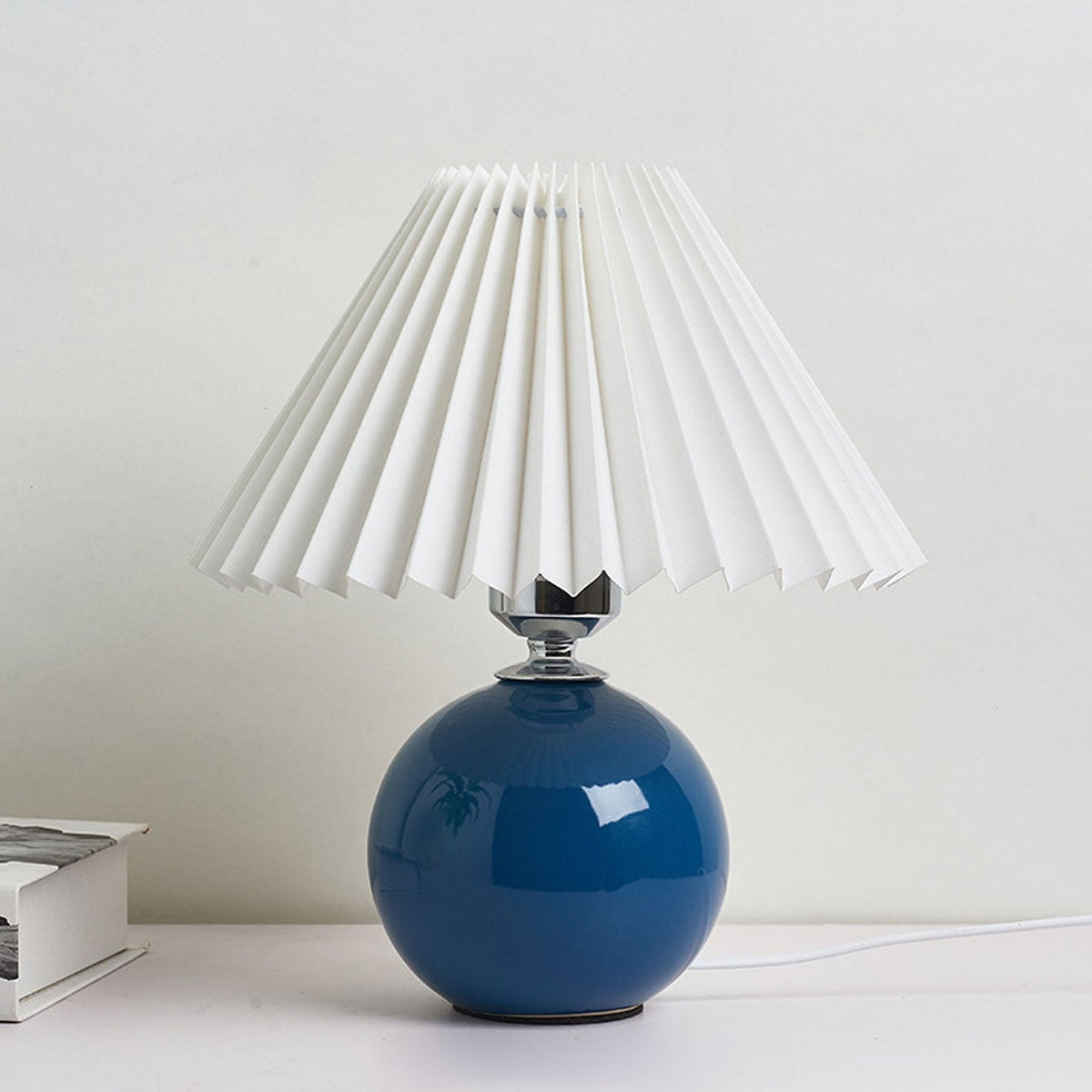 Ceramic Table Lamp | Cone-Shaped Shade, Minimalist Nordic Style Design | Plug-In Ceramic Socket, Standard Bulb Compatible