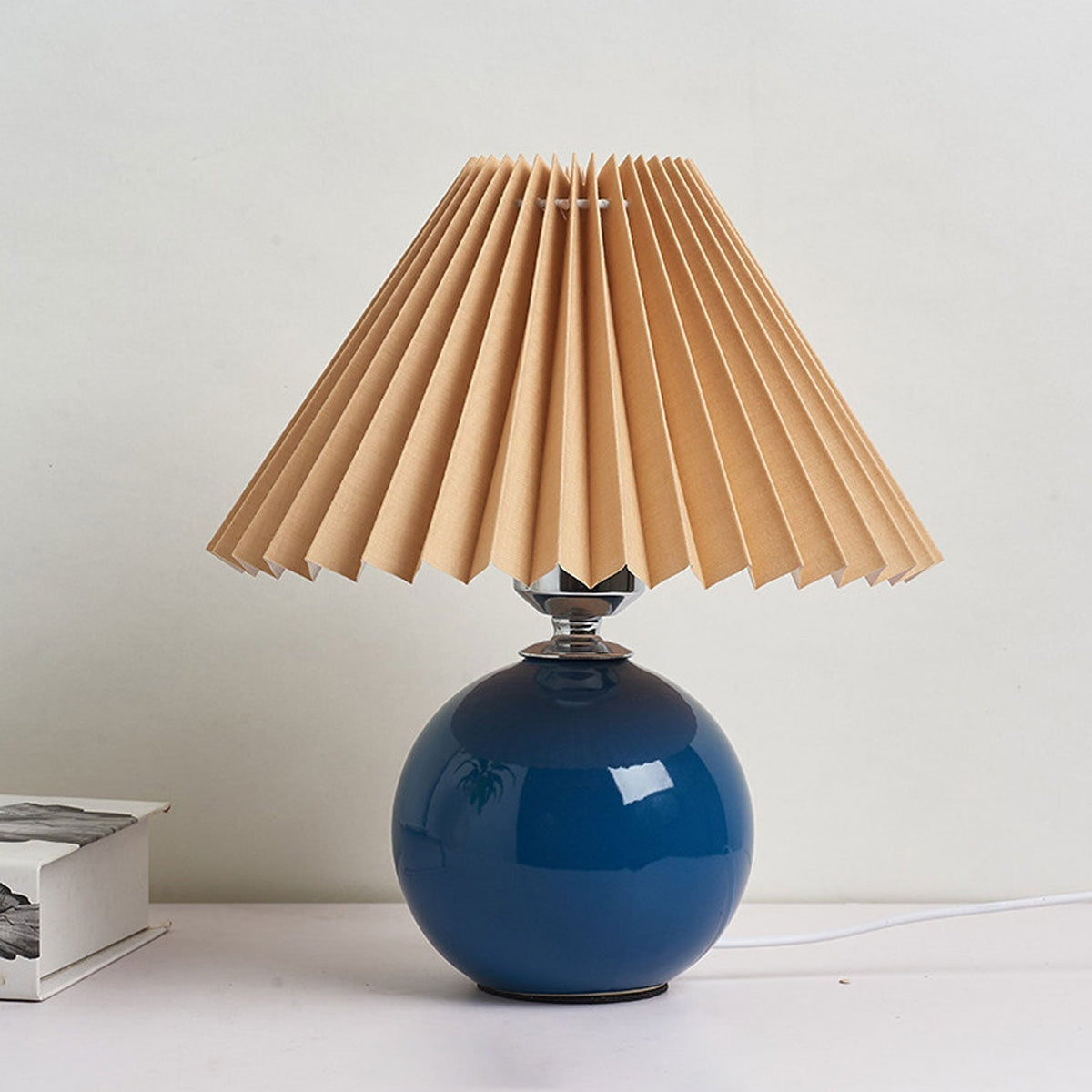 Ceramic Table Lamp | Cone-Shaped Shade, Minimalist Nordic Style Design | Plug-In Ceramic Socket, Standard Bulb Compatible