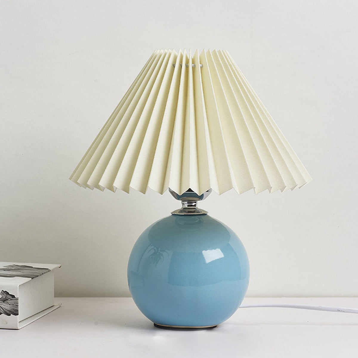 Ceramic Table Lamp | Cone-Shaped Shade, Minimalist Nordic Style Design | Plug-In Ceramic Socket, Standard Bulb Compatible