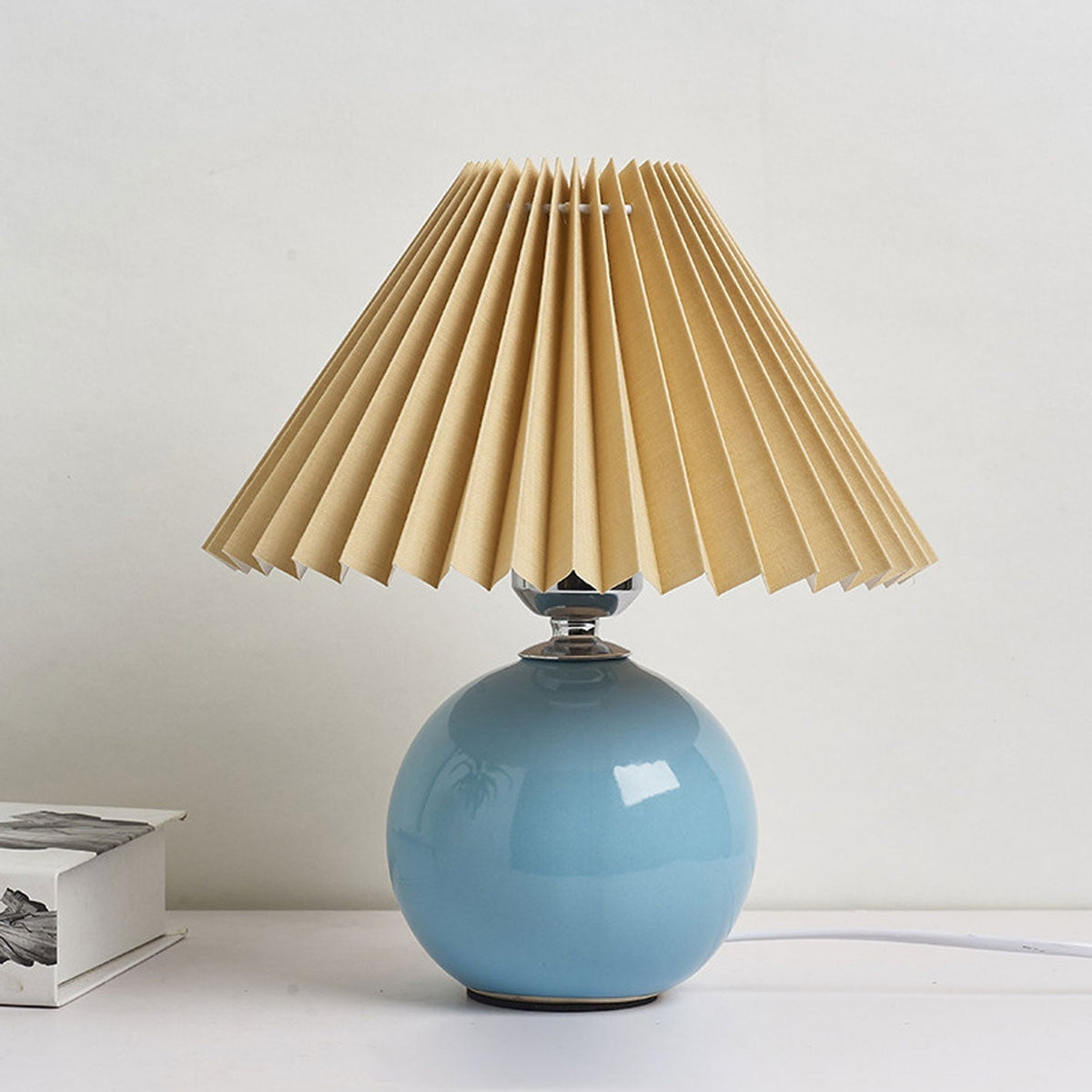 Ceramic Table Lamp | Cone-Shaped Shade, Minimalist Nordic Style Design | Plug-In Ceramic Socket, Standard Bulb Compatible