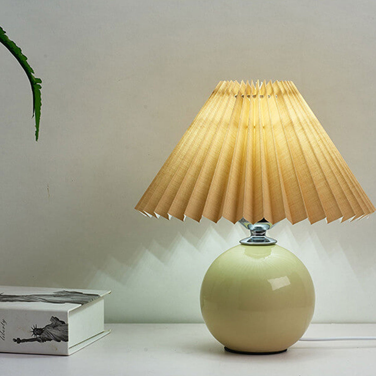 Ceramic Table Lamp | Cone-Shaped Shade, Minimalist Nordic Style Design | Plug-In Ceramic Socket, Standard Bulb Compatible