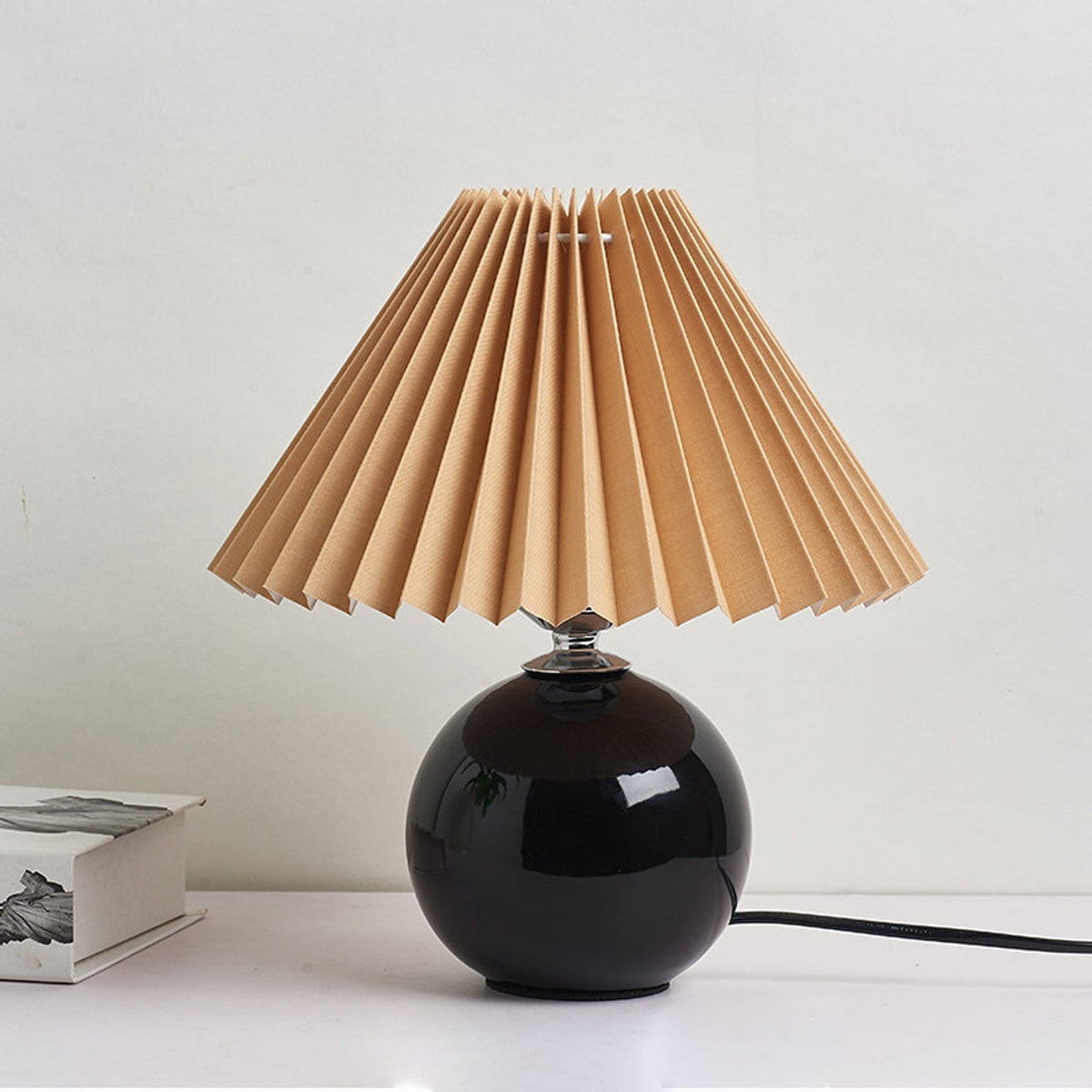 Ceramic Table Lamp | Cone-Shaped Shade, Minimalist Nordic Style Design | Plug-In Ceramic Socket, Standard Bulb Compatible