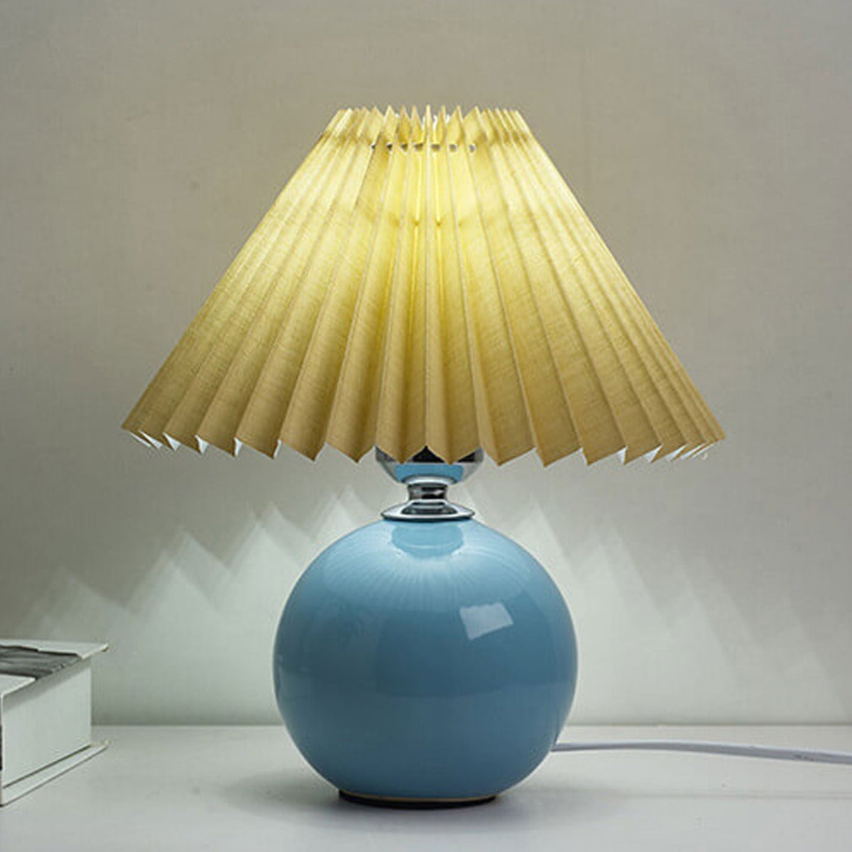 Ceramic Table Lamp | Cone-Shaped Shade, Minimalist Nordic Style Design | Plug-In Ceramic Socket, Standard Bulb Compatible