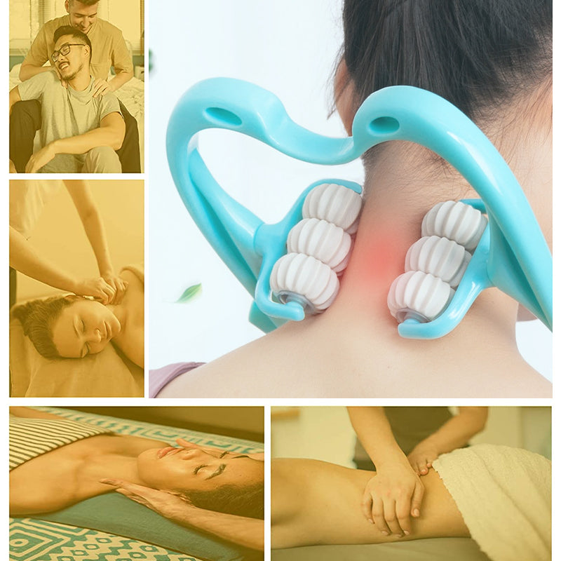Cervical Neck Massager Roller | 6 Rotating Massage Heads | Relieves Shoulder and Neck Tension Anytime Anywhere