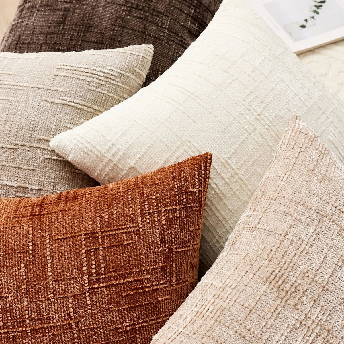 Chenille Cushion Cover, Bamboo-Weave Texture | 40cm x 40cm to 60cm x 60cm, 7 Colours | Soft, Easy-Care Chenille Fabric