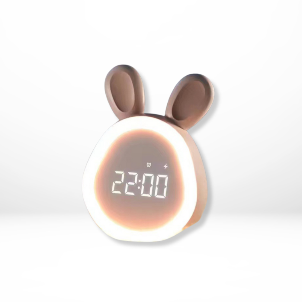 Children's Alarm Clock Bunny Night Light | Quiet Operation, Colour-Changing LED | USB Rechargeable, Pink or White