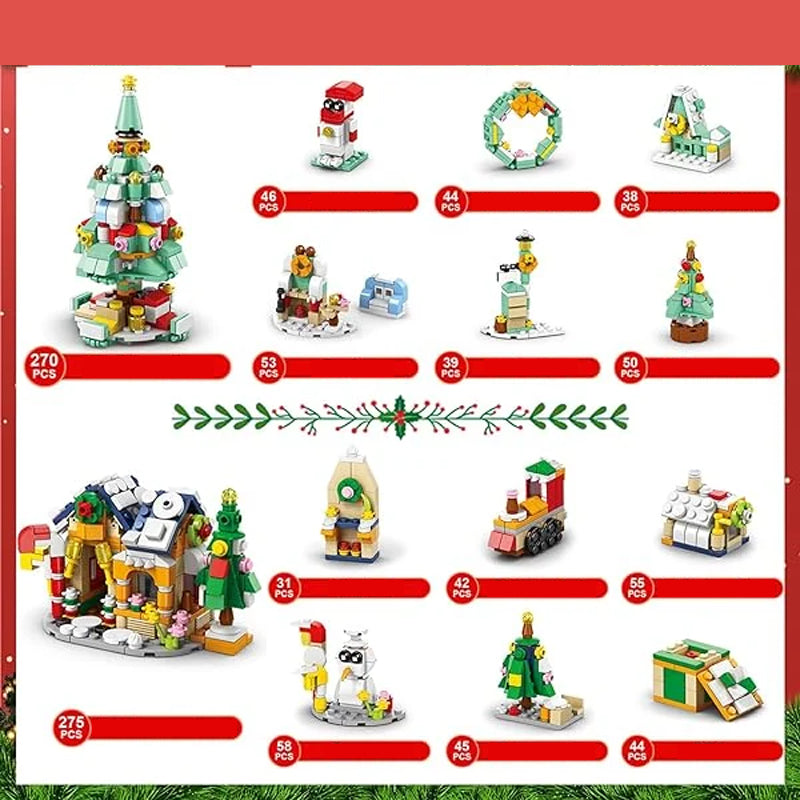 Christmas Advent Calendar Building Block Set | 24 Day Countdown with 24 Mini Block Builds | ABS Material, Includes Instructions