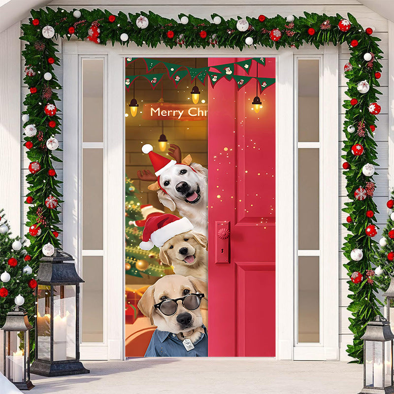 Christmas Door Cover Washable Reusable Fabric with 28-Second Install