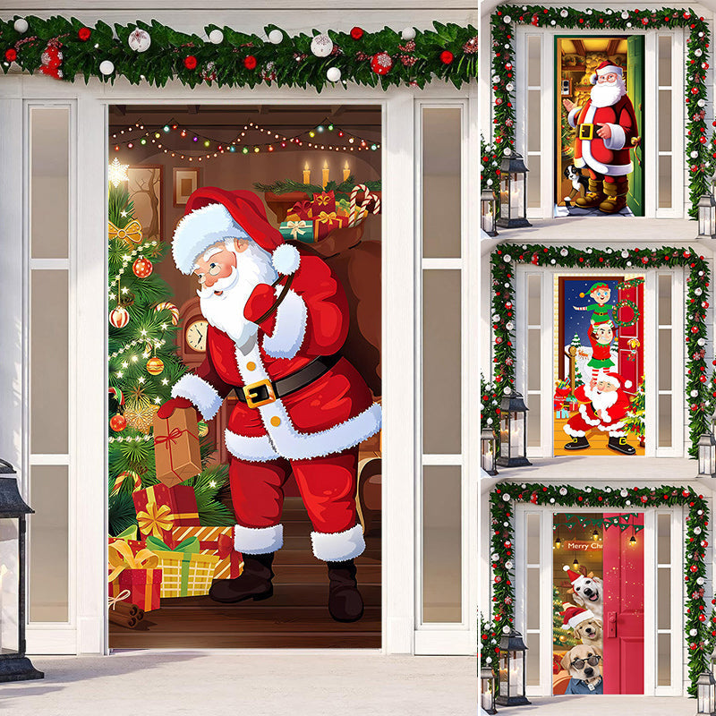 Christmas Door Cover Washable Reusable Fabric with 28-Second Install