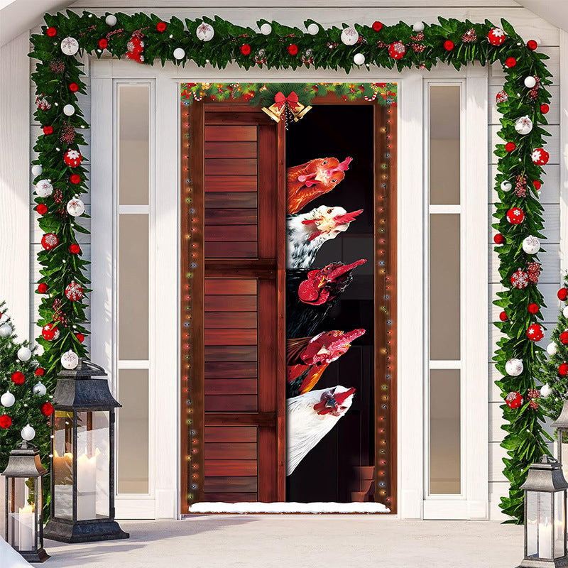 Christmas Door Cover Washable Reusable Fabric with 28-Second Install