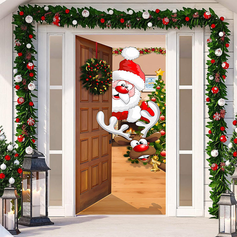 Christmas Door Cover Washable Reusable Fabric with 28-Second Install