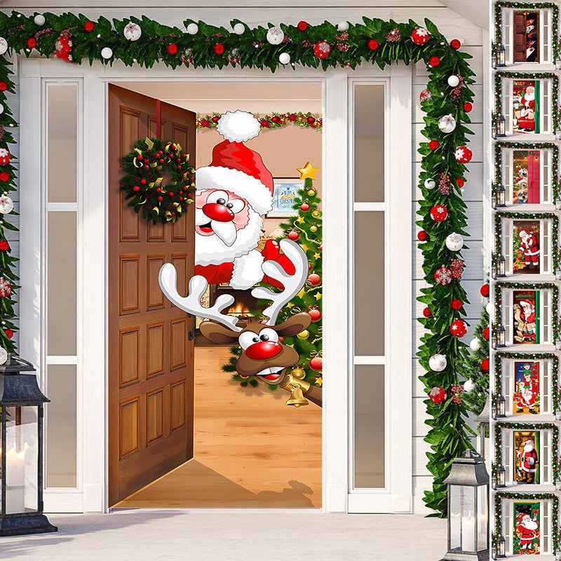 Christmas Door Cover Washable Reusable Fabric with 28-Second Install