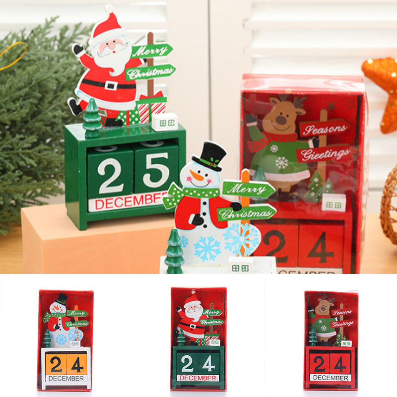 Christmas Ornament Calendar Wooden Desk Decor with Countdown Numbers