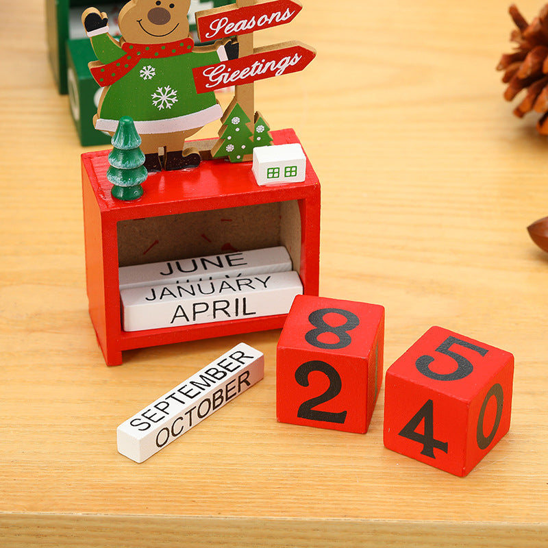 Christmas Ornament Calendar Wooden Desk Decor with Countdown Numbers