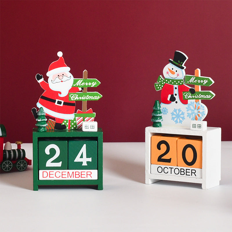 Christmas Ornament Calendar Wooden Desk Decor with Countdown Numbers