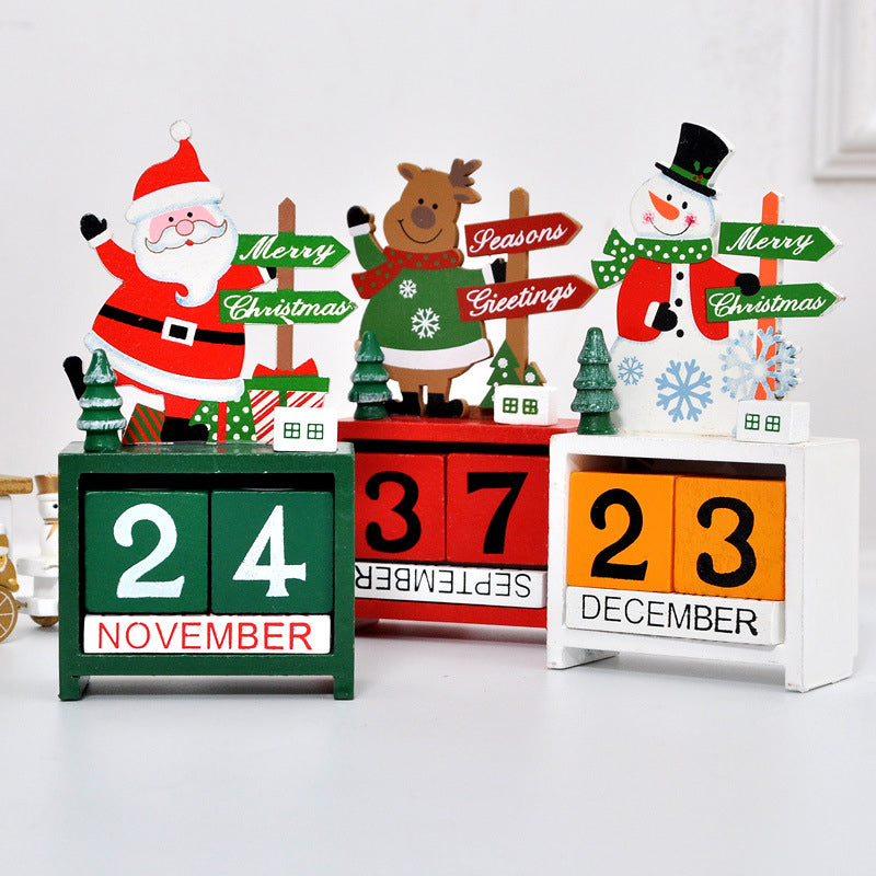 Christmas Ornament Calendar Wooden Desk Decor with Countdown Numbers