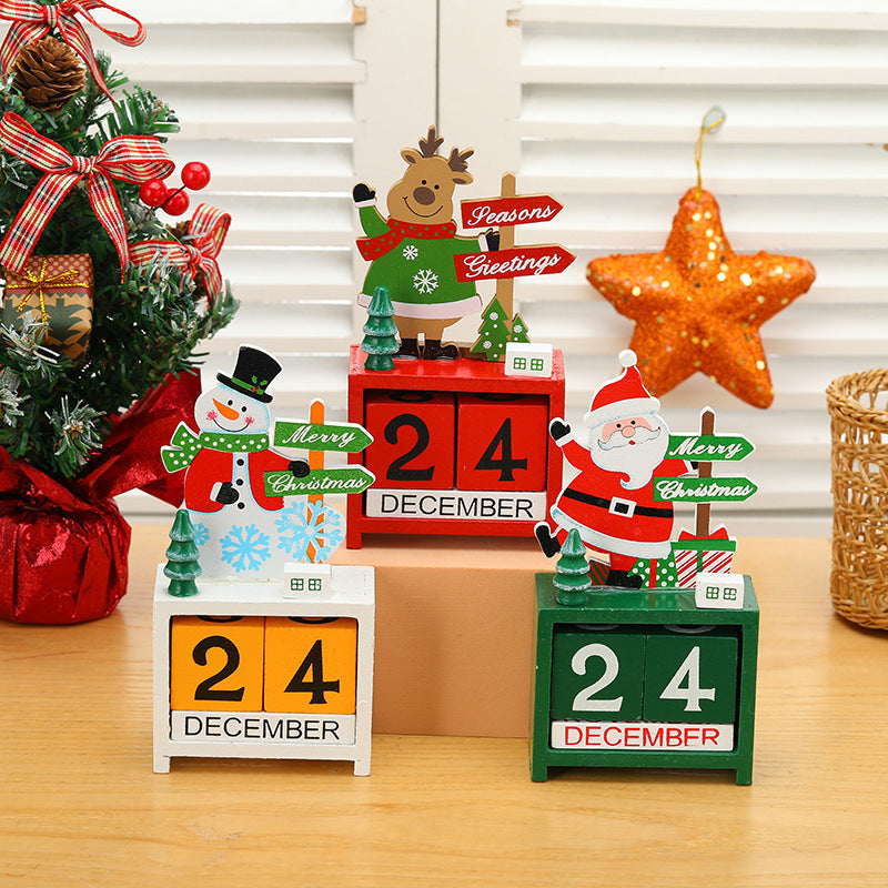 Christmas Ornament Calendar Wooden Desk Decor with Countdown Numbers