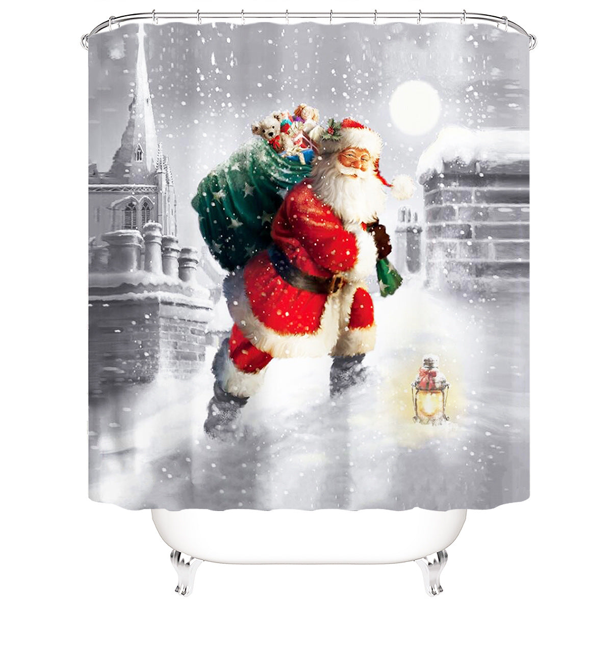 Christmas Shower Curtain Festive Print | Waterproof Polyester | Mould Resistant, Anti-Bacterial, Thick Bathroom Curtain