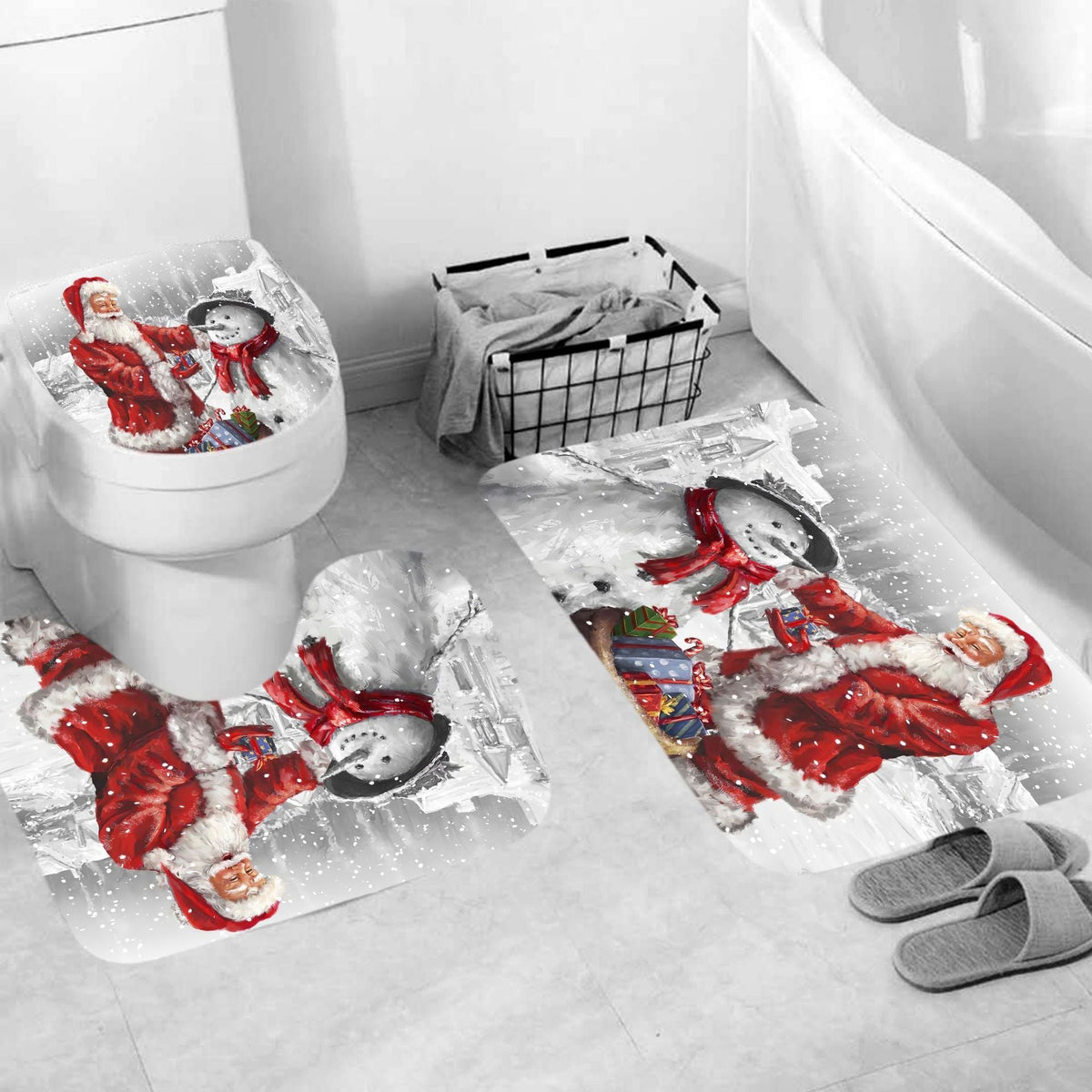 Christmas Shower Curtain Festive Print | Waterproof Polyester | Mould Resistant, Anti-Bacterial, Thick Bathroom Curtain