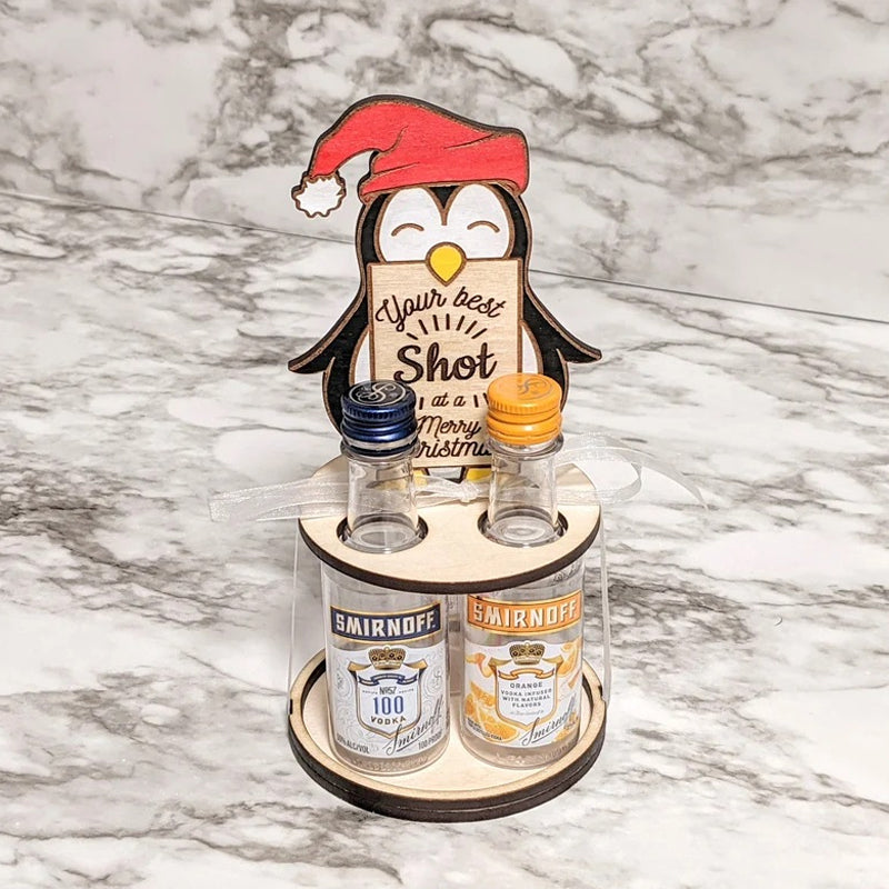 Christmas Wine Bottle Holder Figure | Penguin, Reindeer and Gnome Table Decoration Styles | Wooden Festive Centrepiece