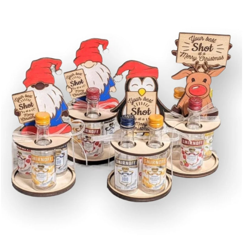 Christmas Wine Bottle Holder Figure | Penguin, Reindeer and Gnome Table Decoration Styles | Wooden Festive Centrepiece