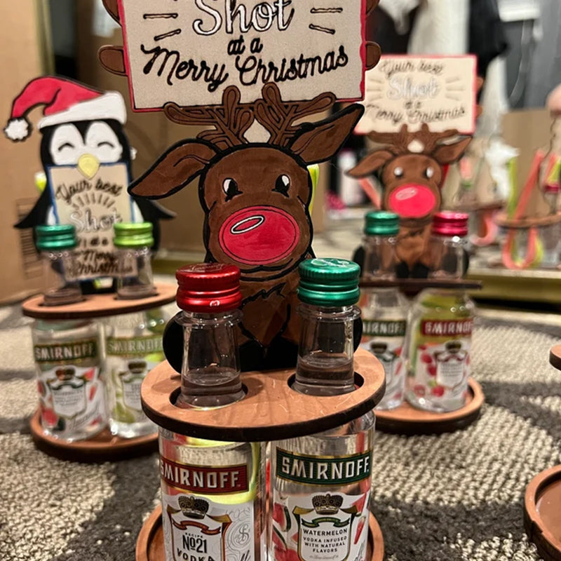 Christmas Wine Bottle Holder Figure | Penguin, Reindeer and Gnome Table Decoration Styles | Wooden Festive Centrepiece