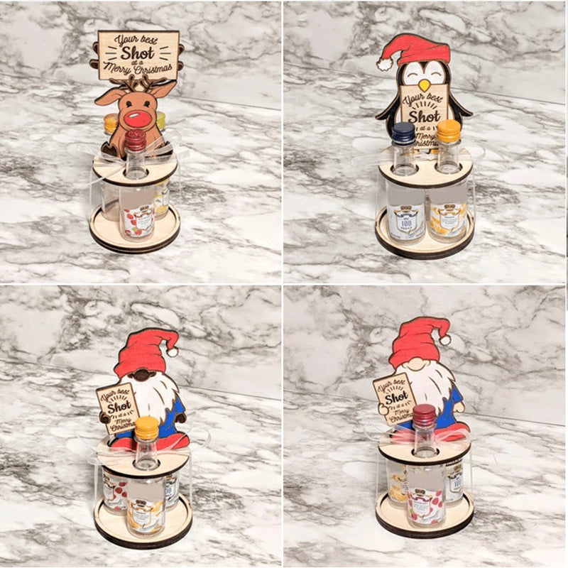Christmas Wine Bottle Holder Figure | Penguin, Reindeer and Gnome Table Decoration Styles | Wooden Festive Centrepiece