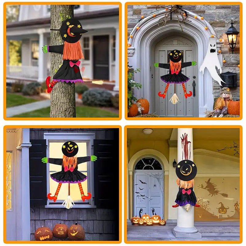 Climbing Witch Tree Decoration Halloween | Orange Hair Detail, Lightweight Build | Indoor & Outdoor Hanging Pendant Decor