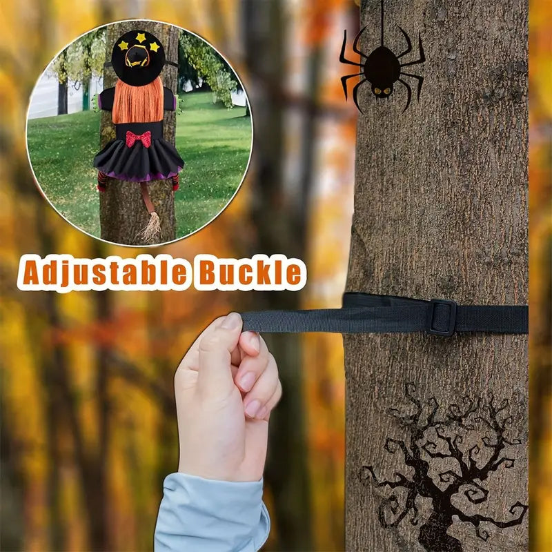 Climbing Witch Tree Decoration Halloween | Orange Hair Detail, Lightweight Build | Indoor & Outdoor Hanging Pendant Decor
