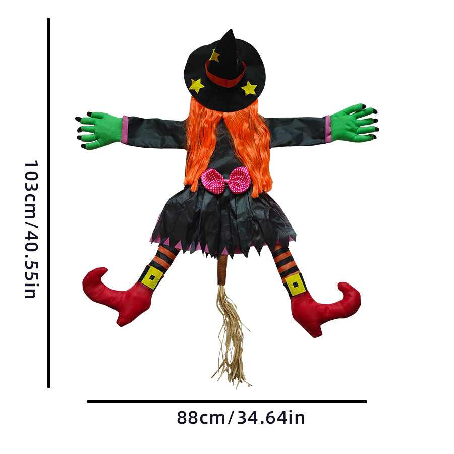 Climbing Witch Tree Decoration Halloween | Orange Hair Detail, Lightweight Build | Indoor & Outdoor Hanging Pendant Decor