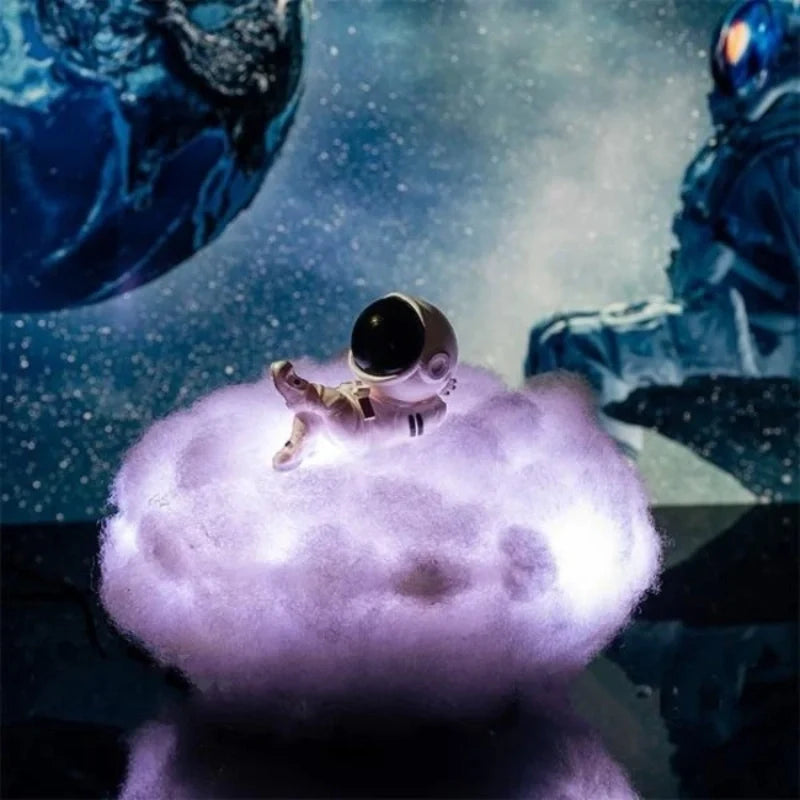 Cloud Lamp with Astronaut Figure, ABS and Cotton, 20 cm | 12 Colour LED, Remote Control | Cosy Ambient Night Light