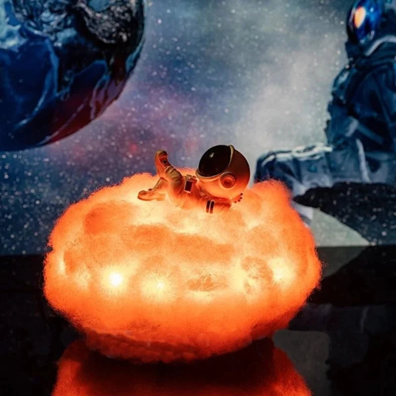 Cloud Lamp with Astronaut Figure, ABS and Cotton, 20 cm | 12 Colour LED, Remote Control | Cosy Ambient Night Light