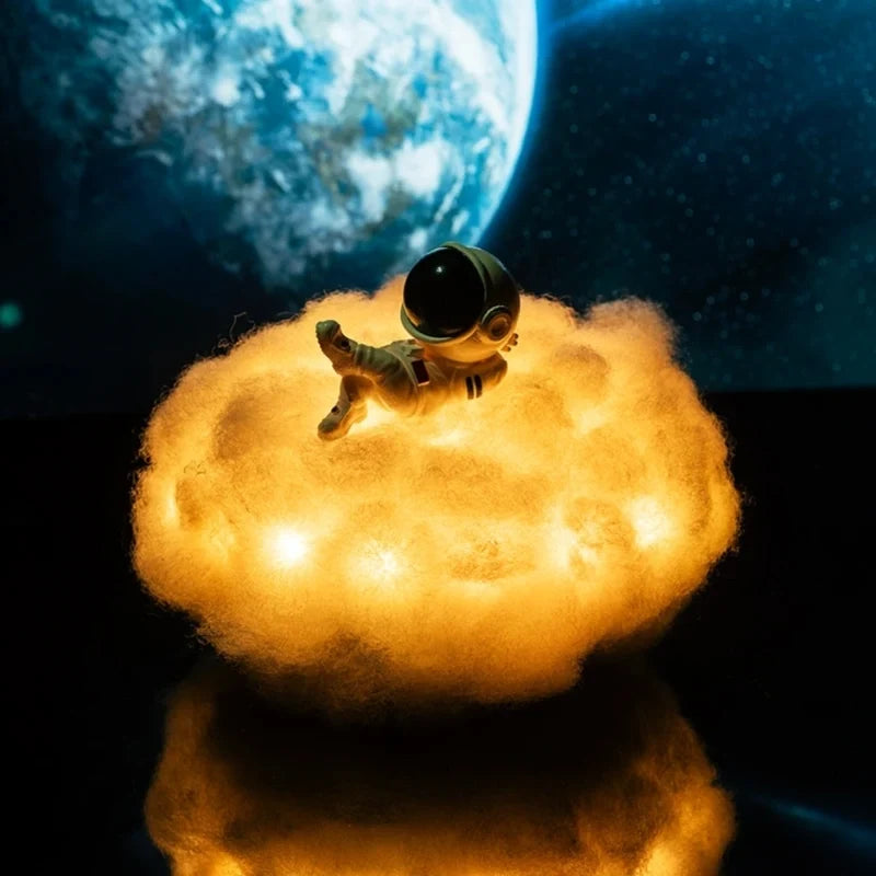 Cloud Lamp with Astronaut Figure, ABS and Cotton, 20 cm | 12 Colour LED, Remote Control | Cosy Ambient Night Light