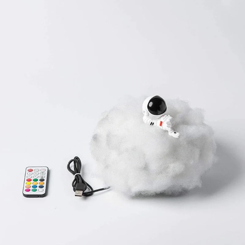 Cloud Lamp with Astronaut Figure, ABS and Cotton, 20 cm | 12 Colour LED, Remote Control | Cosy Ambient Night Light