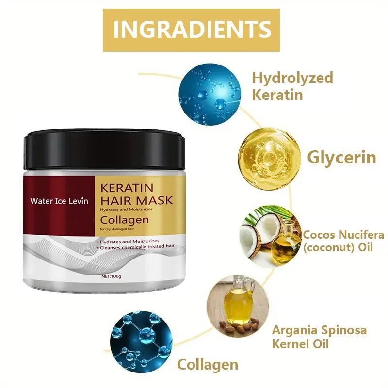 Collagen Keratin Hair Mask for Damaged Hair | 100g Deep Conditioning Treatment | Reduces Frizz, Strengthens Split Ends