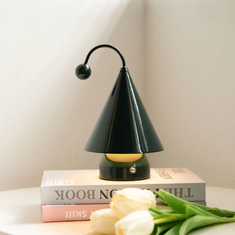 Cordless Cone Table Lamp, Iron & Acrylic | 3 Colours, Stepless Dimming | Rechargeable, Up to 6 Hours