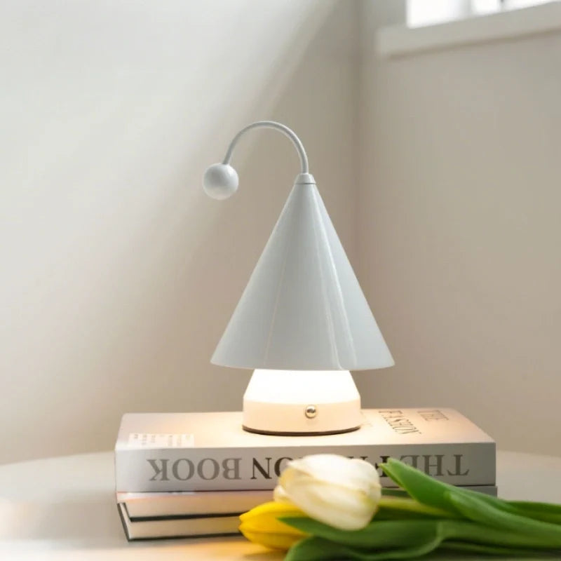 Cordless Cone Table Lamp, Iron & Acrylic | 3 Colours, Stepless Dimming | Rechargeable, Up to 6 Hours