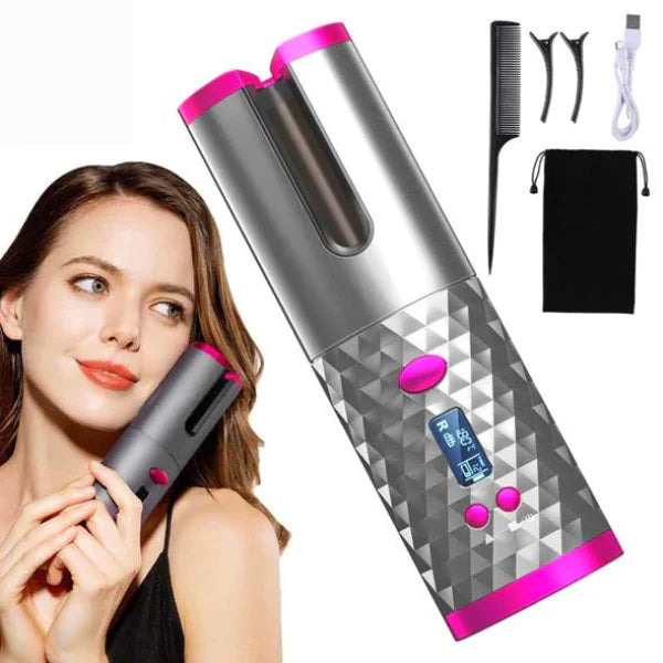 Cordless Curling Iron Rechargeable Ceramic LCD Display with USB-C Charging