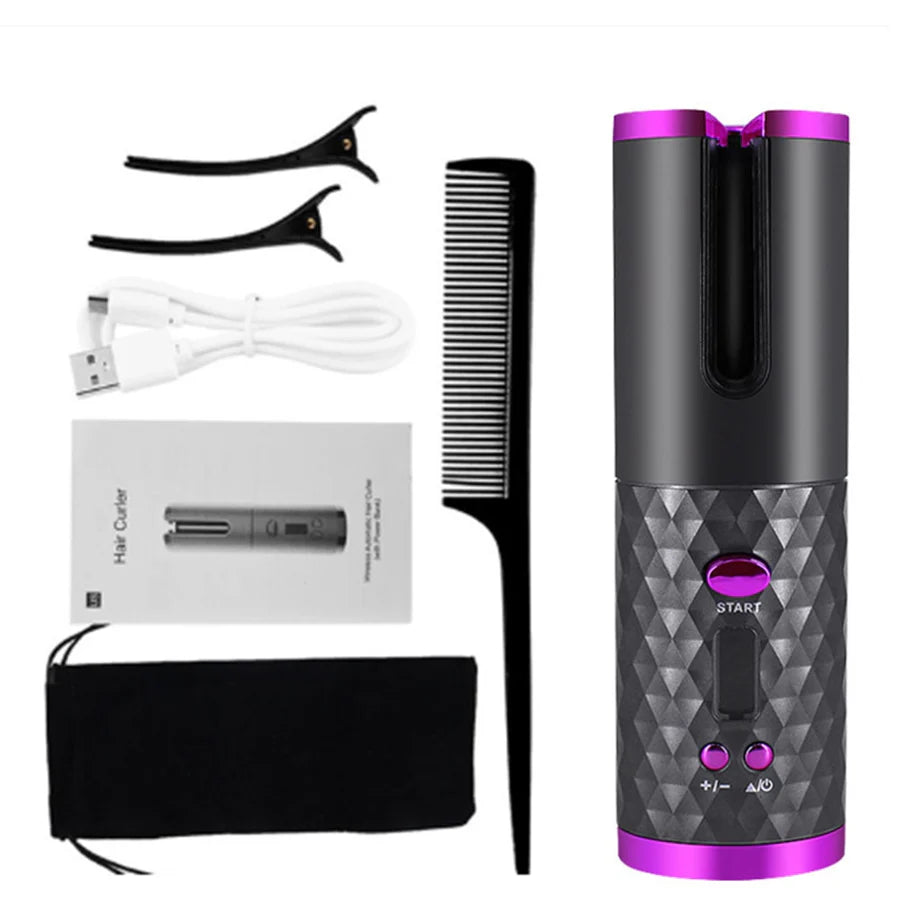 Cordless Curling Iron Rechargeable Ceramic LCD Display with USB-C Charging
