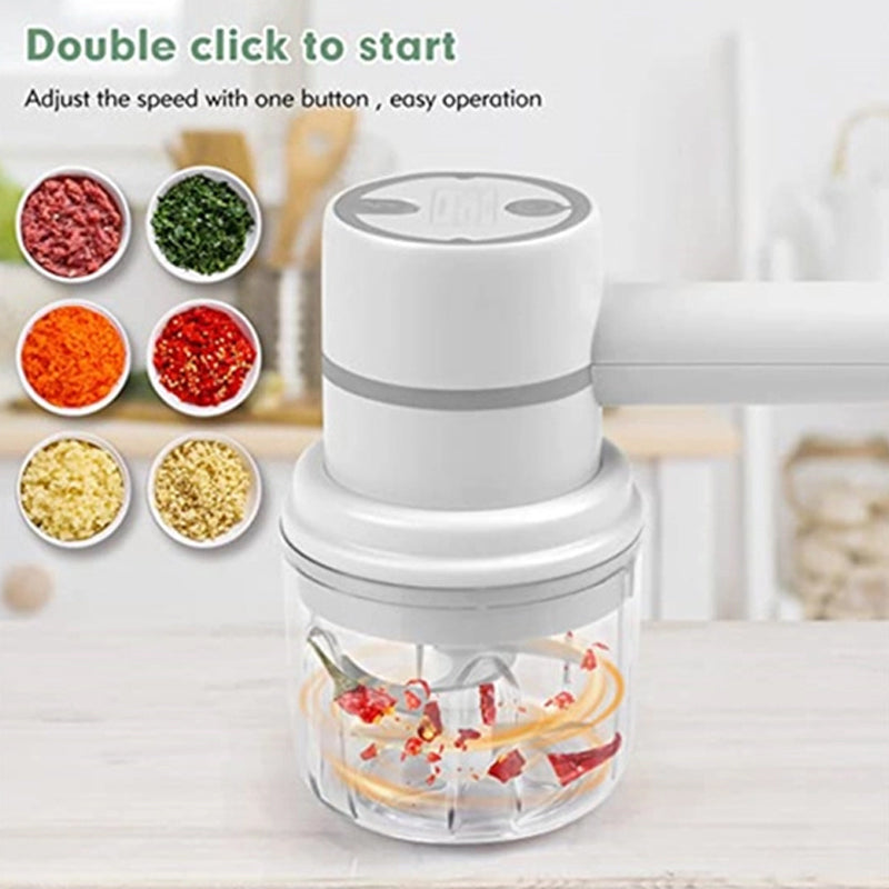 Cordless Electric Mixer with Whisk, Chopper & Blender | USB Rechargeable, 3 Speeds + Turbo | Splatter-Free Mixing & Chopping